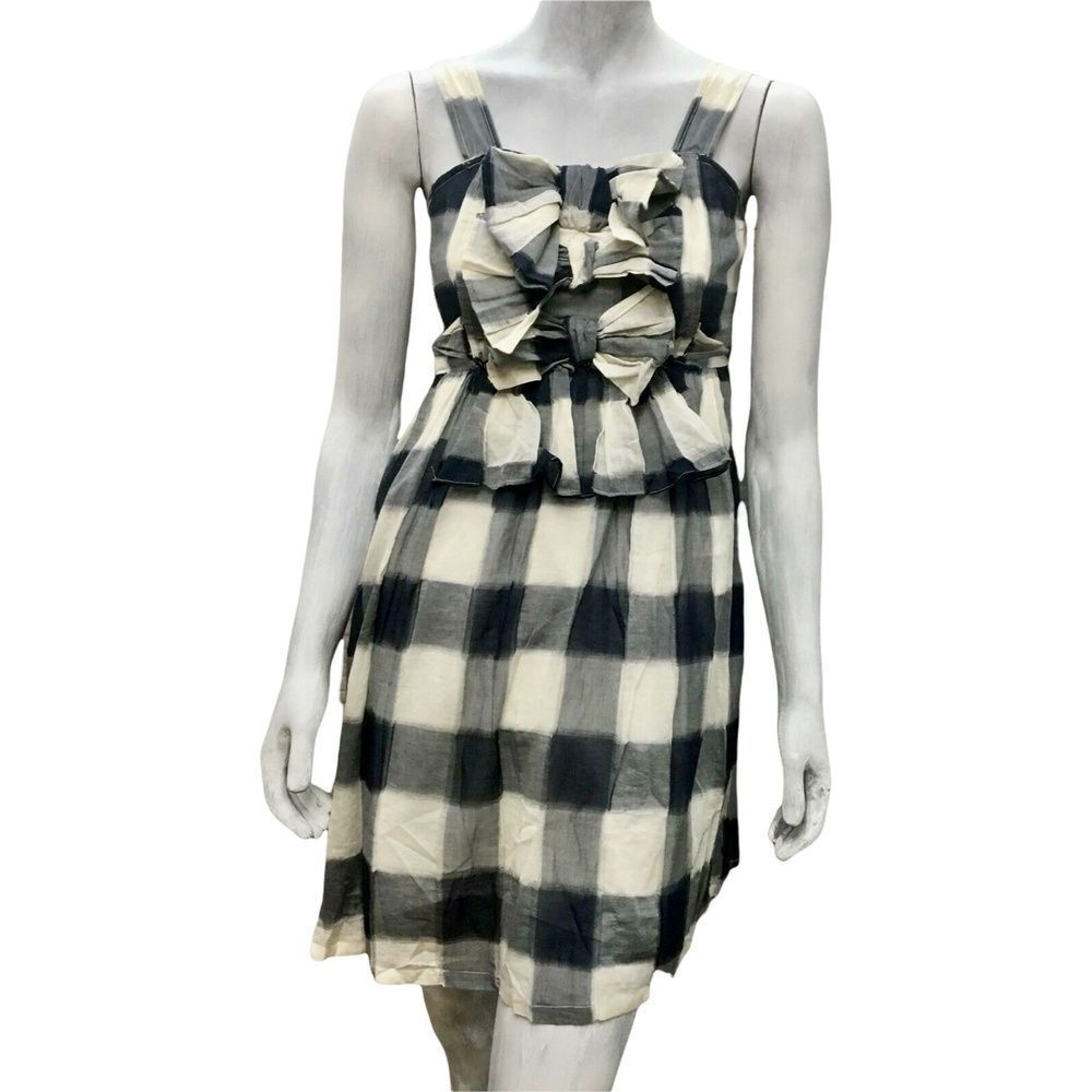 Line & Dot Womens A-line Mini Dress Blue White Plaid Bows Sleeveless S